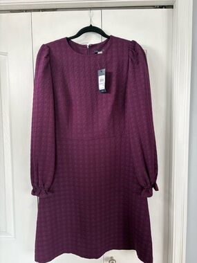 Tommy Hilfiger Plum Textured Long Sleeve A-Line Dress